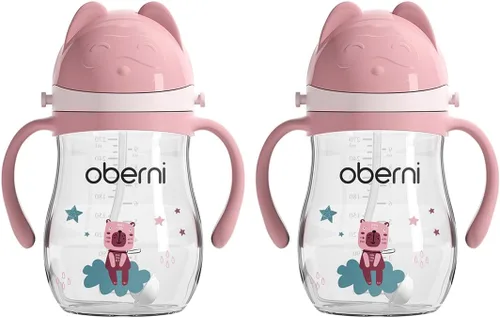 Miniatura 15 de Oberni Vasos para beber a prueba de fugas, botella de agua de doble sellado sin derrames, con popote pesado y mango antideslizante para niños de 1 a