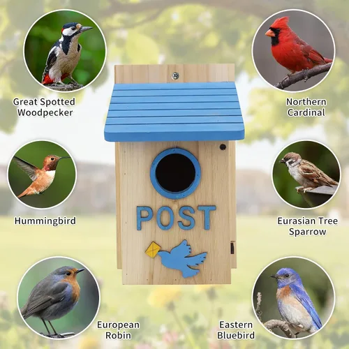 Miniatura 2 de Casas de madera para pájaros para exteriores, buzón de madera azul, casa de pájaros para exteriores, agujero de entrada para pájaros para jardín