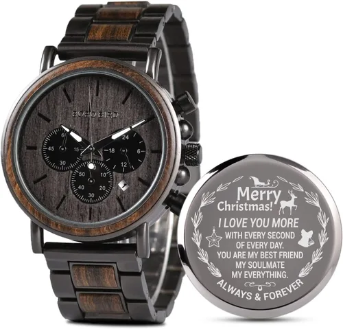 2win Reloj de madera grabado para novio, mi hombre, prometido, marido, relojes de madera personalizados para hombres, cumpleaños, aniversario, reloj