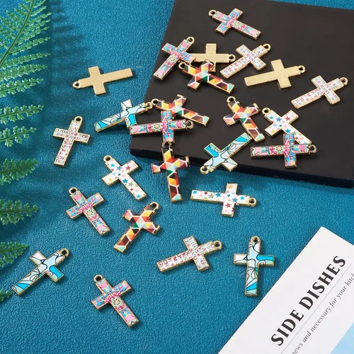 Miniatura 7 de Craftdady Colgantes de Collar de Cruz de Metal Esmaltado Dijes Colgantes Cruz Pulsera Llavero Dijes para Hacer Joyas Dije de Arete Crucifijo