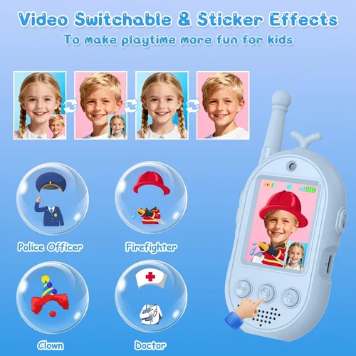 Miniatura 2 de Walkie Talkies de video para niños, paquete de 2 walkie talkie recargables con cámara y pantalla, radio de 2 vías de largo alcance
