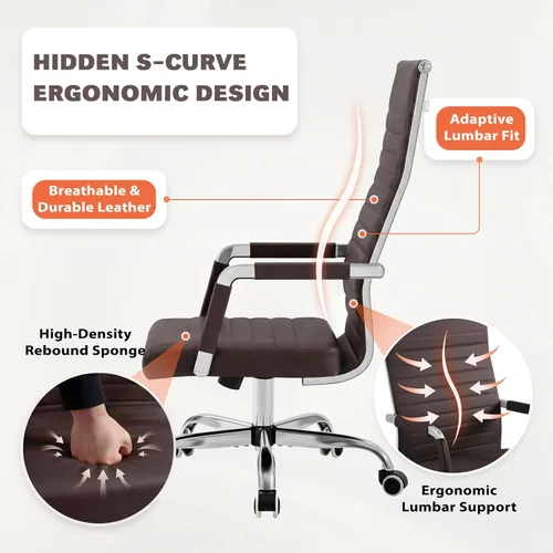 Miniatura 5 de Furmax Silla de oficina acanalada, respaldo alto, silla ejecutiva de conferencias ejecutiva, silla giratoria ajustable con brazos