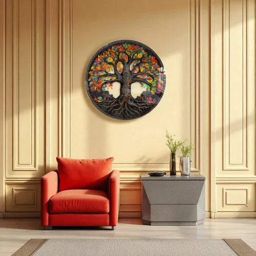 Miniatura 2 de Árbol de la vida, arte de pared de vidrio templado, pintura abstracta para pared, decoración del hogar, regalo de inauguración de la casa, colgantes