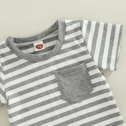 Miniatura 19 de Conjunto de ropa casual de manga corta con botones y pantalones cortos de lino para bebés y niños pequeños
