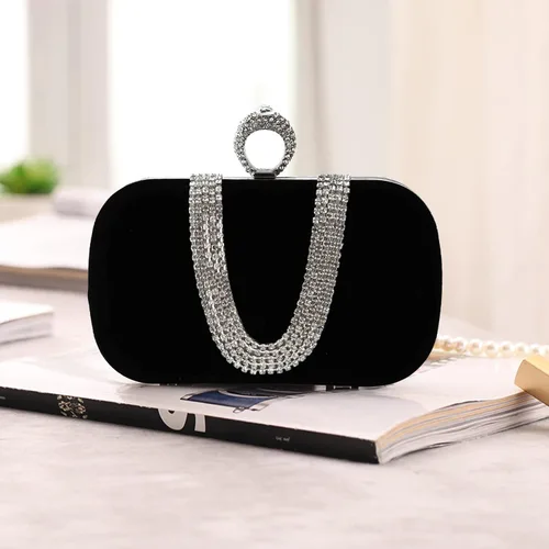 Miniatura 7 de Bolso de noche de terciopelo para mujer, bolso de mano con diamantes de imitación brillantes, bolso de novia para boda, encantador bolso brillante