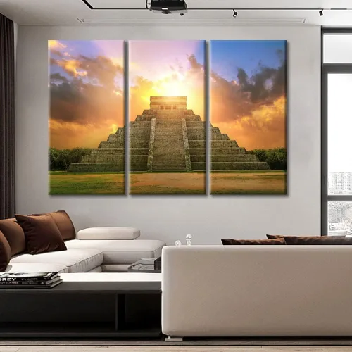 Miniatura 44 de Arte de pared de 3 piezas, pintura en lienzo del Día de los Muertos, Bailarín azteca, impresión sobre lienzo, festival mexicano, obra de arte