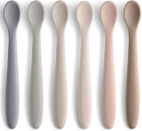 Cucharas de silicona para alimentación de bebé, cucharas de bebé para primera etapa, cucharas de bebé para bebés, punta suave fácil para las encías