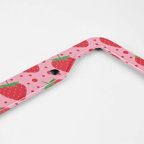 Miniatura 3 de Lindo patrón de fresa fruta rosa soporte para placa de matrícula lunares marco rojo placa accesorios de coche 2 agujeros novedad auto etiqueta