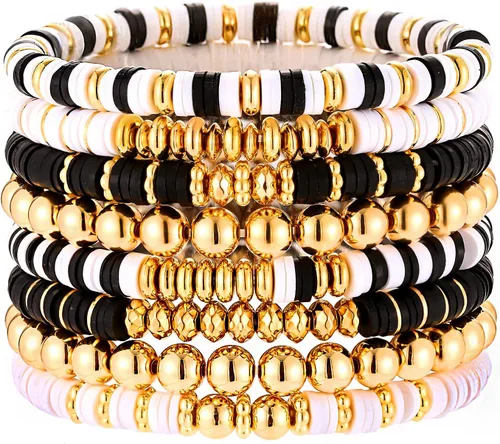 Miniatura 50 de Surfer Heishi - Pulseras apilables para mujer, apilables, de vinilo arcoíris, disco de arcilla, pulseras elásticas para la amistad, joyería bohemia