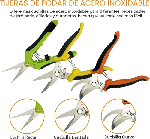 Miniatura 4 de Tijeras de podar, paquete de 4 tijeras de jardín con guantes de jardinería, cortadoras manuales, tijeras de jardín de acero inoxidable, podadoras
