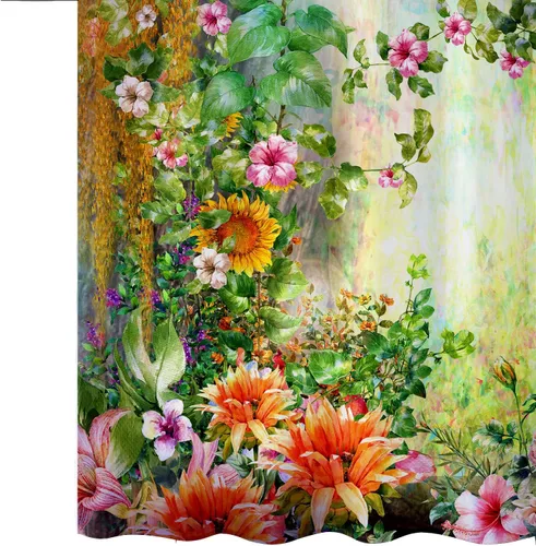 Miniatura 4 de Cortina de ducha floral acuarela abstracta hojas verdes prado tela de poliéster juego de cortina de ducha de baño decoración con ganchos, 72 x 72
