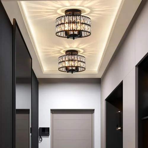 Miniatura 6 de SeeU Candelabro Moderno de Cristal Negro Montaje Empotrado Iluminación Colgante 12.6'' Lámpara de Techo para Baño Dormitorio Pasillo