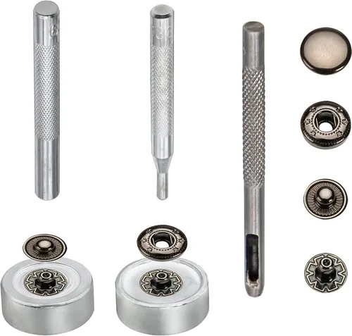 Miniatura 4 de Juego de 120 cierres de cuero negro de 0.492 in, broches de metal resistentes con herramienta de instalación para cuero, ropa, jeans, bolsas