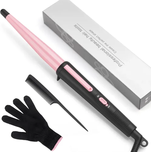 Miniatura 10 de Rizador de pelo, rizador cónico de 0.5 a 1 pulgada, rizador de pelo profesional de cerámica con guante resistente al calor, doble voltaje (rosa)