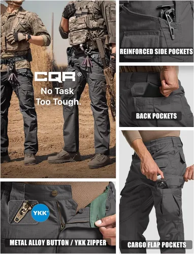 Miniatura 7 de CQR Pantalones tácticos para hombre, resistentes al agua, pantalones cargo Ripstop, ligeros EDC trabajo, senderismo, ropa para exteriores