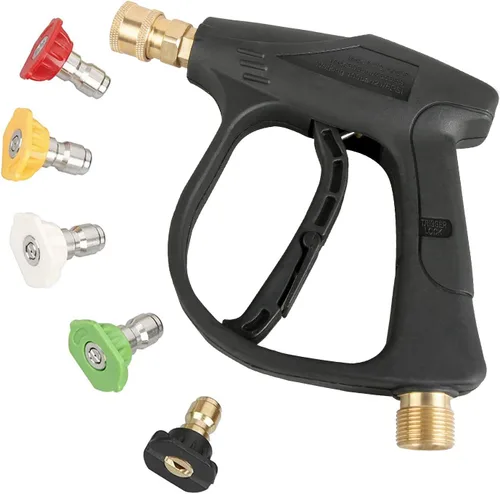 Miniatura 11 de Sooprinse Pistola de lavado de alta presión 3000 PSI Max, pistola corta de lavadora a presión con conector rápido de 1/4 pulgadas, M22-14 Negro