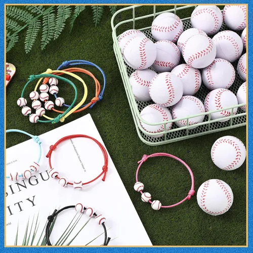 Miniatura 6 de Juego de 32 piezas de recuerdos de fiesta de béisbol, 16 pulseras de béisbol ajustables, 16 mini pelotas deportivas para estrés, suministros