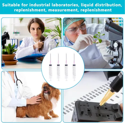Miniatura 6 de 40 jeringas Luer lock de 0.3 fl oz con agujas de 18ga, jeringas y agujas de plástico desechables de embalaje individual para laboratorios