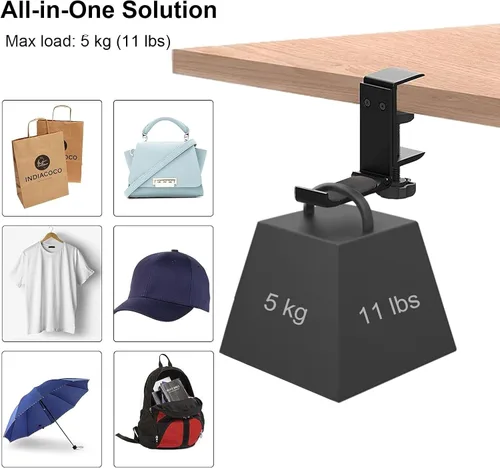 Miniatura 6 de Soporte de aluminio para auriculares debajo del escritorio, soporte plegable para auriculares con organizador de cables, gancho ajustable
