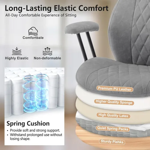 Miniatura 4 de YFO Silla de Escritorio de Oficina Ergonómica Moderna, Cuero Gris con Soporte Lumbar, Altura Ajustable, Giratoria, Reposabrazos, para Oficina