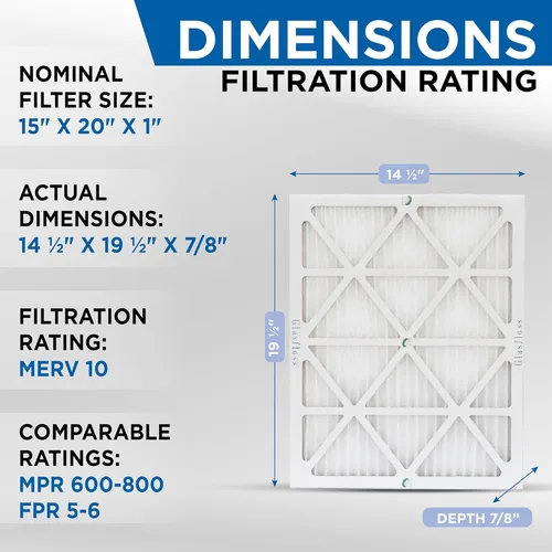 Miniatura 2 de Glasfloss Filtros de aire plisados MERV 10 (FPR 5-6) de 15 x 20 x 1 pulgadas, caja de 6. tamaño real: 14-1/2 x 19-1/2 x 7/8