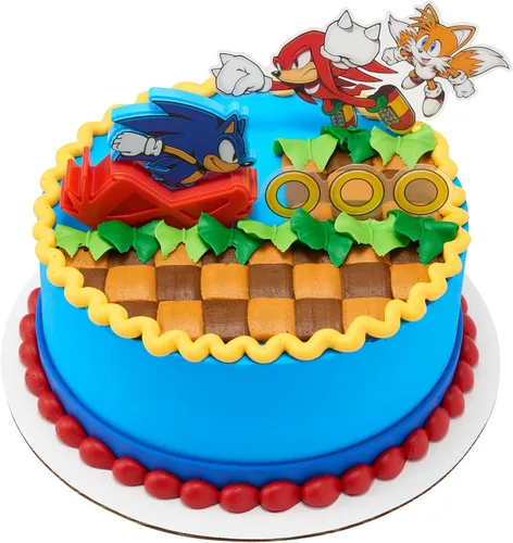 Miniatura 10 de DecoSet Sonic The Hedgehog - Juego de decoración de 3 piezas con cola y nudillos para tartas, anillos y figura de acción de Sonic rodante