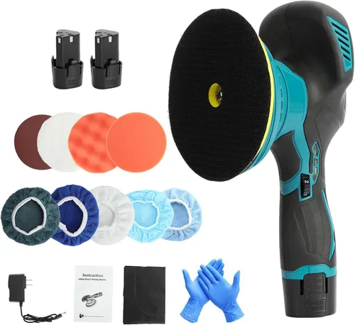 Pulidora inalámbrica para automóvil, kit de pulidores y pulidores portátiles de automóvil de 6 pulgadas con 2 baterías de 2.0 Ah, pulidora de 6