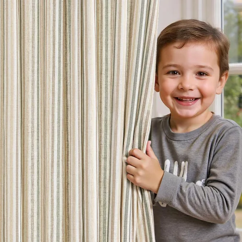 Miniatura 26 de JINCHAN Cortinas de lino para sala de estar o dormitorio, con estampado a rayas verde salvia sobre beige, rayas delgadas que filtran la luz