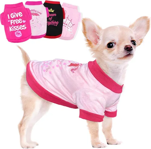 Miniatura 8 de 4 camisas para perro, ropa para perros de primavera y verano, lindo patrón, suave y transpirable, camiseta para mascotas, ropa para cachorros