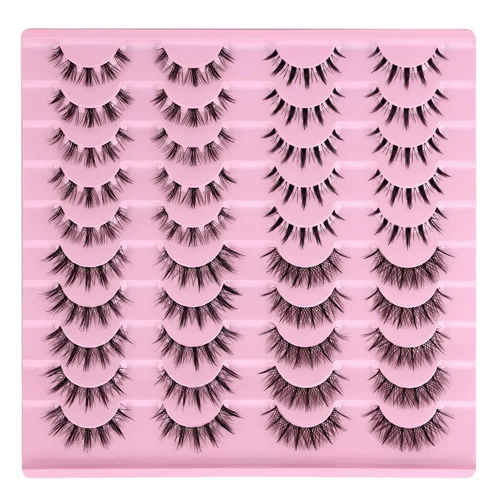 Miniatura 2 de Pestañas de manga de aspecto natural, pestañas postizas de anime, 20 pares de pestañas postizas individuales de banda transparente, pestañas