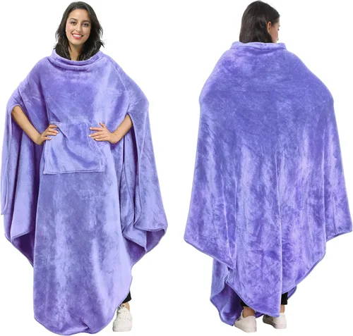 Miniatura 18 de Tirrina Manta poncho de polar 2 en 1, muy suave y cómoda, para adultos mujeres, hombres y niños para uso interior o al aire libre, 55x80 pulgadas