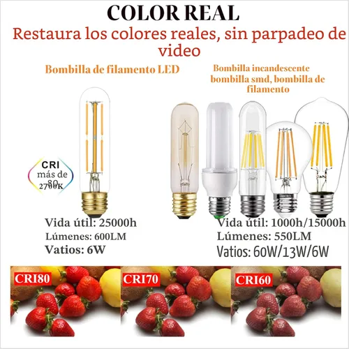 Miniatura 6 de LiteHistory Bombilla Edison E26 regulable de 6 W, igual a 60 W, AC120V, blanco cálido, 2700 K, bombillas Edison de 60 W, 600 lúmenes, bombilla LED