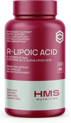 HMS Nutrition Ácido R-lipoico 300 mg por cápsula, 120 unidades, 120 unidades, 4 meses de suministro de cápsulas vegetales
