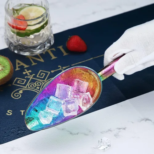 Miniatura 7 de Berglander Cuchara de hielo arcoíris de acero inoxidable de 6 onzas, titanio colorido chapado en metal para máquina de hielo, multiusos para dulces
