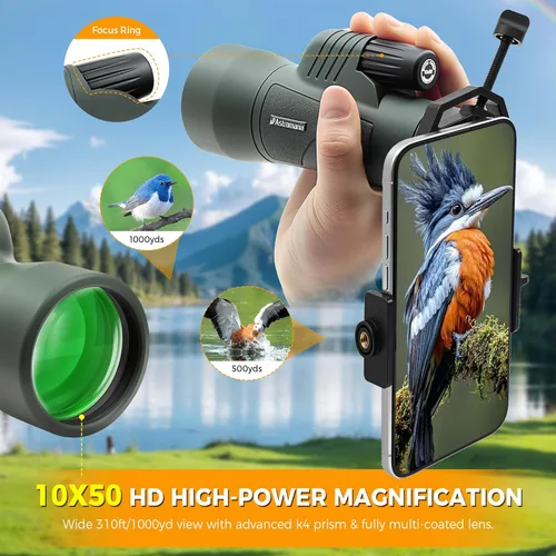 Miniatura 2 de Astromania Monoculares de prisma BAK4 de alta potencia de 10 x 50, impermeable, monoscopio de mano compacto para observación de aves, eventos