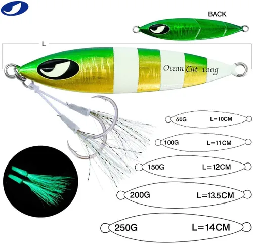 Miniatura 4 de OCEAN CAT Plomo de metal plano de caída lenta pesca señuelos hundimiento vertical cebo de jigging con gancho de mariposa para pesca en agua salada