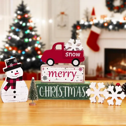 Miniatura 9 de Yinhua - Decoraciones de Navidad para interiores, decoración de mesa navideña, muñeco de nieve de camión negro con árbol de Navidad y copos
