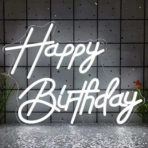 Miniatura 7 de Letreros de neón de feliz cumpleaños para decoración de fiesta, luz LED de neón regulable para decoración de pared, letreros LED de feliz cumpleaños