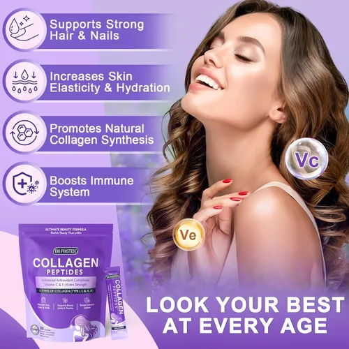 Miniatura 4 de DRFOSTER Paquetes de péptidos de colágeno en polvo, colágeno múltiple tipo I II III V X para mujeres con mezcla antioxidante + vitamina C y E