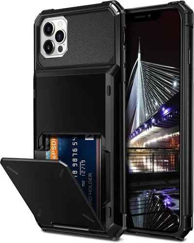 Miniatura 36 de Vofolen Funda compatible con iPhone 12, cartera 5G, 4 ranuras para tarjetas, tarjetero con bolsillo oculto, doble capa, cubierta trasera protectora