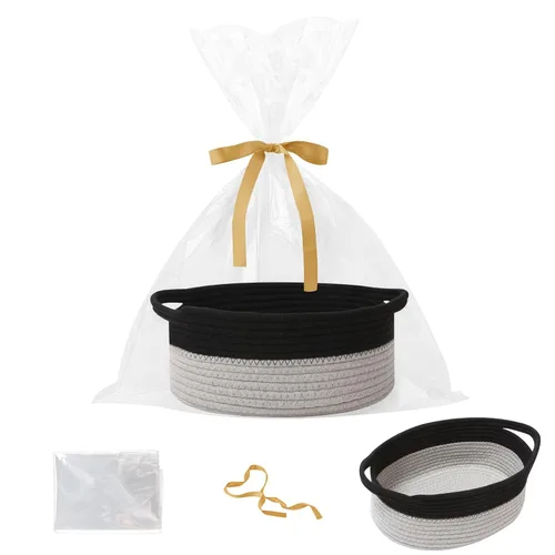 Miniatura 37 de Paquete de 2 canastas pequeñas de cuerda tejida, cesta de regalo vacía con bolsa y cintas, bonita caja organizadora con asa para cumpleaños/baby