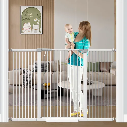 Miniatura 17 de Fairy Baby Puerta extra alta para bebés de 40.5 pulgadas, sin taladro, puerta extra ancha de 29.6 a 40.5 pulgadas para mascotas, puerta de seguridad