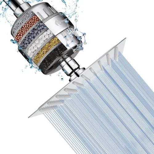 NearMoon - Cabezal de ducha cuadrado y filtro de ducha de 15 etapas, cabezal de ducha filtrado de alta presión para agua dura, mejora la condición