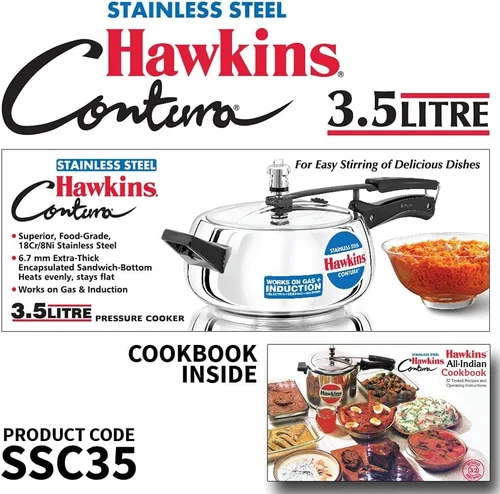 Miniatura 2 de Hawkins Olla a presión Contura de 3,5 litros, cocina de tapa interior de acero inoxidable, cocina Handi, cocina de inducción, plata (SSC35)