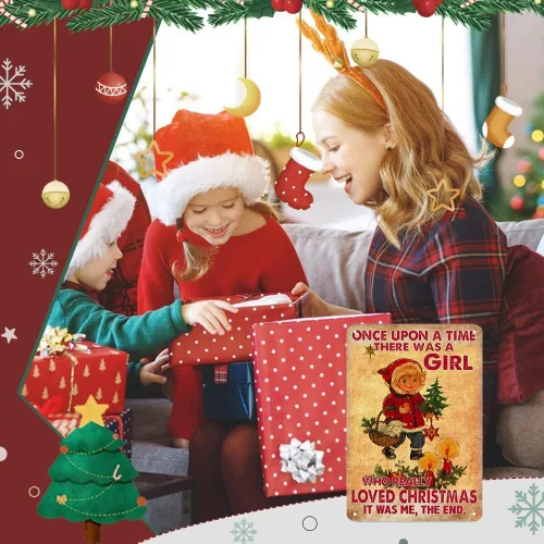Miniatura 4 de Joyline Regalos para Mujeres y Niñas, Letrero Rústico de Navidad "Just A Girl Who Loved Christmas", Letrero Gracioso de Lata para Hogar, Cocina