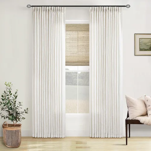 Miniatura 63 de Cortinas de lino natural con pliegues fruncidos de 120 pulgadas de largo para sala de estar, cortinas plisadas con ganchos y lengüeta trasera