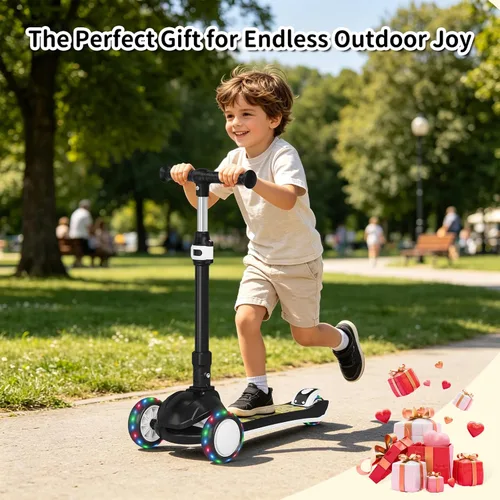 Miniatura 8 de Patinete para niños con ruedas iluminadas LED y 3 alturas ajustables, inclinación para dirigir y ampliar la cubierta antideslizante, scooter de 3