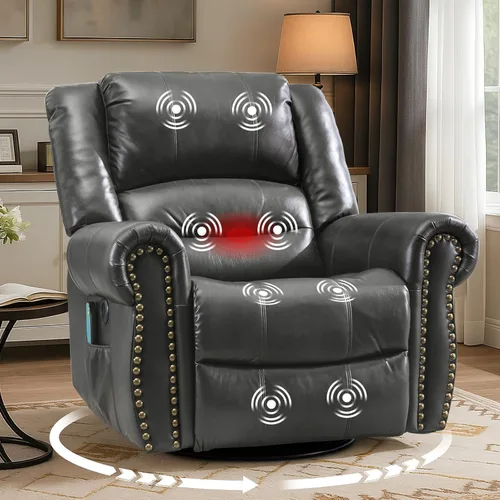 Miniatura 11 de MEETWARM Sillón reclinable giratorio de masaje con calor y vibración, mecedora manual mecedora, silla reclinable giratoria de 360° con control
