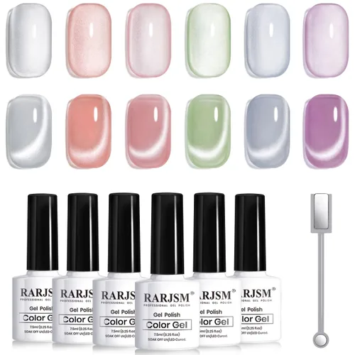 Miniatura 55 de RARJSM Juego de Esmaltes de Gel Nude Colección Jelly Pink de 6 Colores Naturales Transparentes Rosa Translúcido Lechoso Malva Morado Marrón Claro