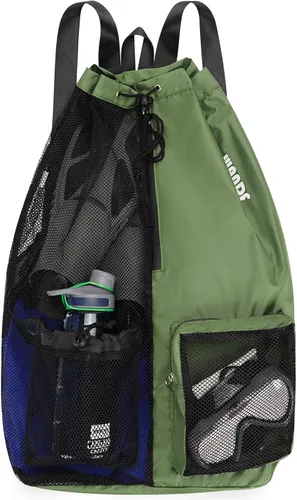 Miniatura 14 de WANDF Mochila de Malla con Cordón para Natación, con Bolsillo para Artículos Húmedos, para Natación, Gimnasio y Equipo de Entrenamiento Rojo